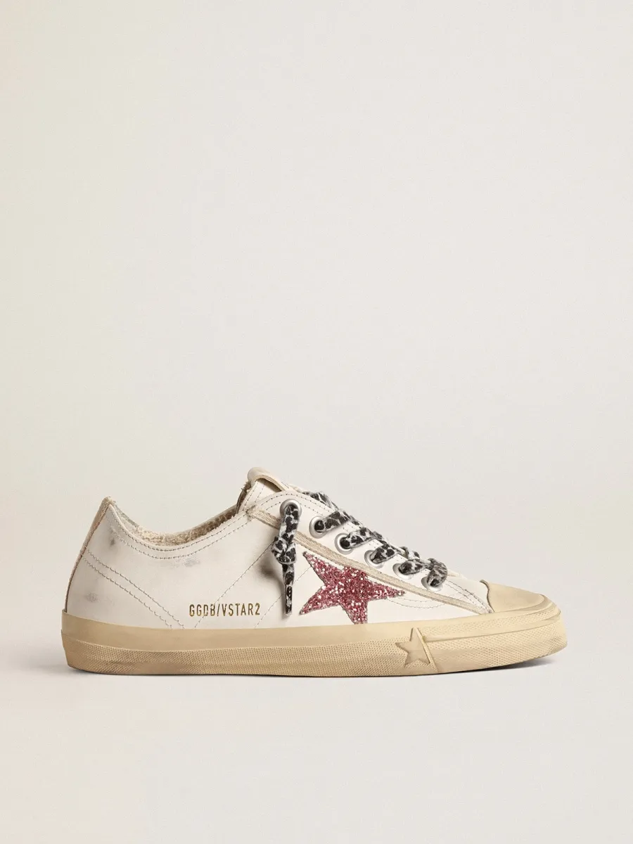 V-Star con stella in glitter rosa e talloncino in pelle laminata