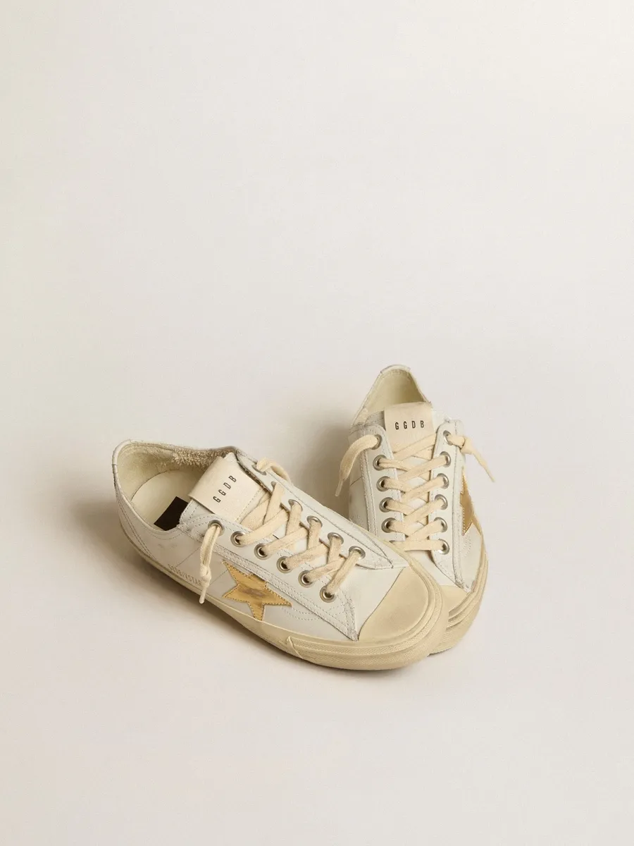 V-Star in pelle bianca con stella in pelle laminata dorata