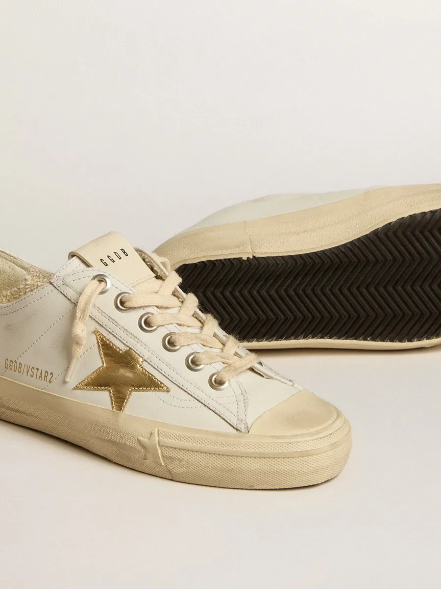 V-Star in pelle bianca con stella in pelle laminata dorata