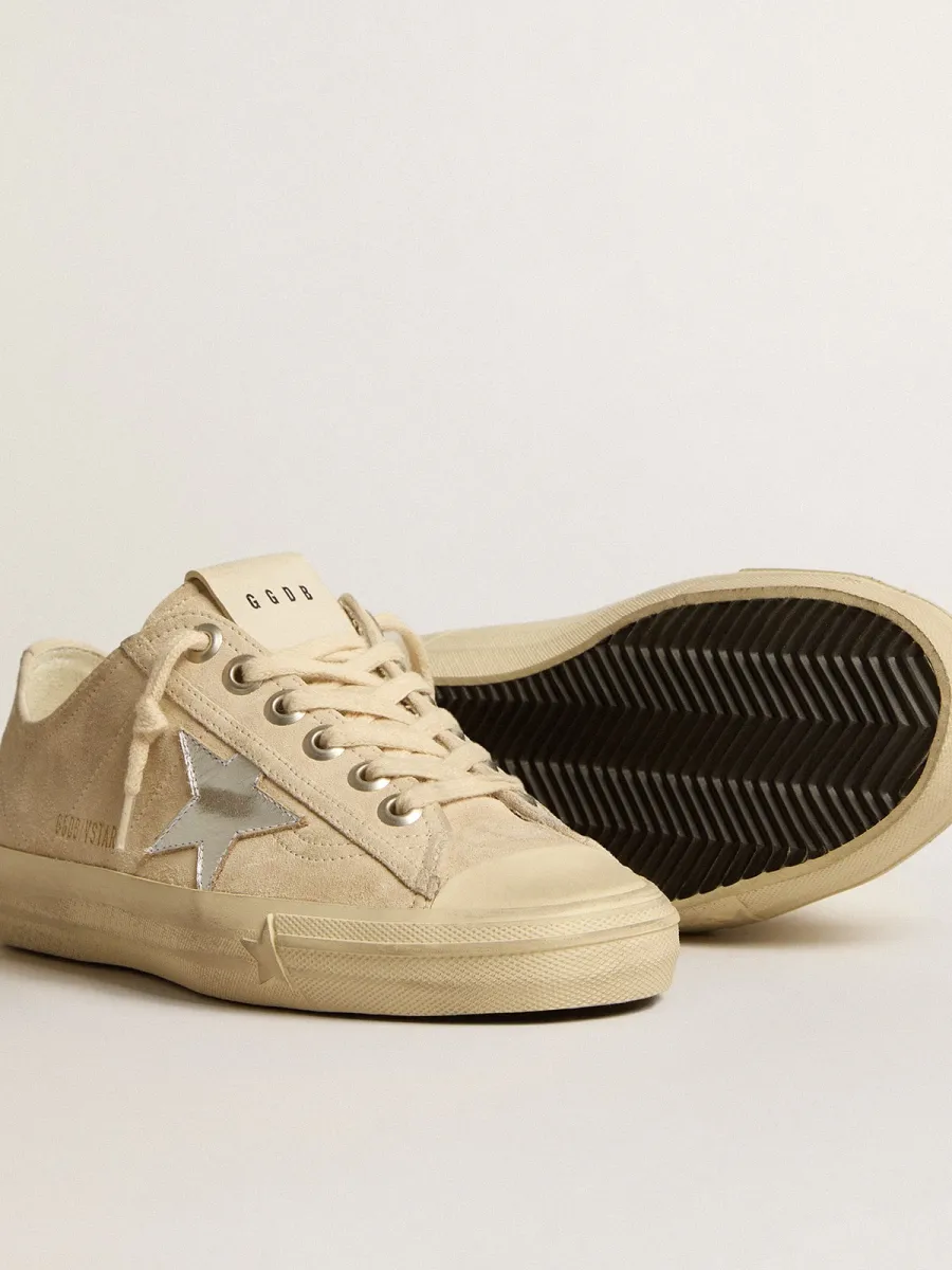 V-Star Donna in suede color perla con stella in pelle laminata argento