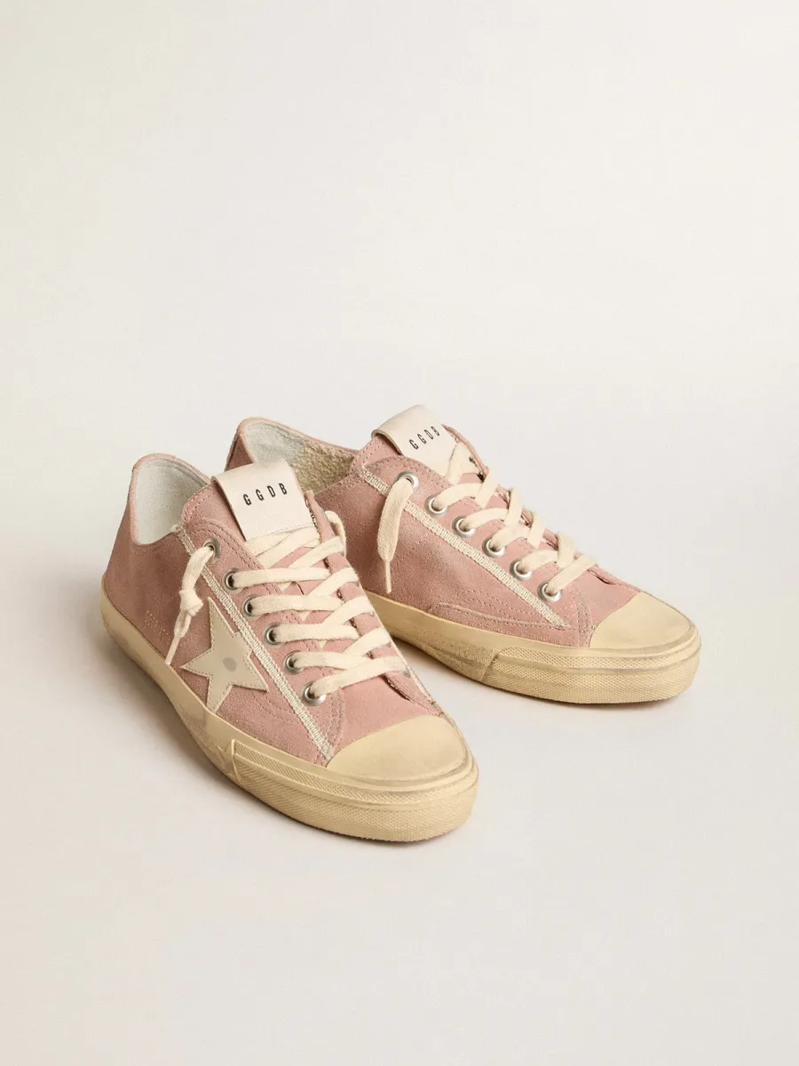 V-Star Donna in suede rosa con stella in pelle crema