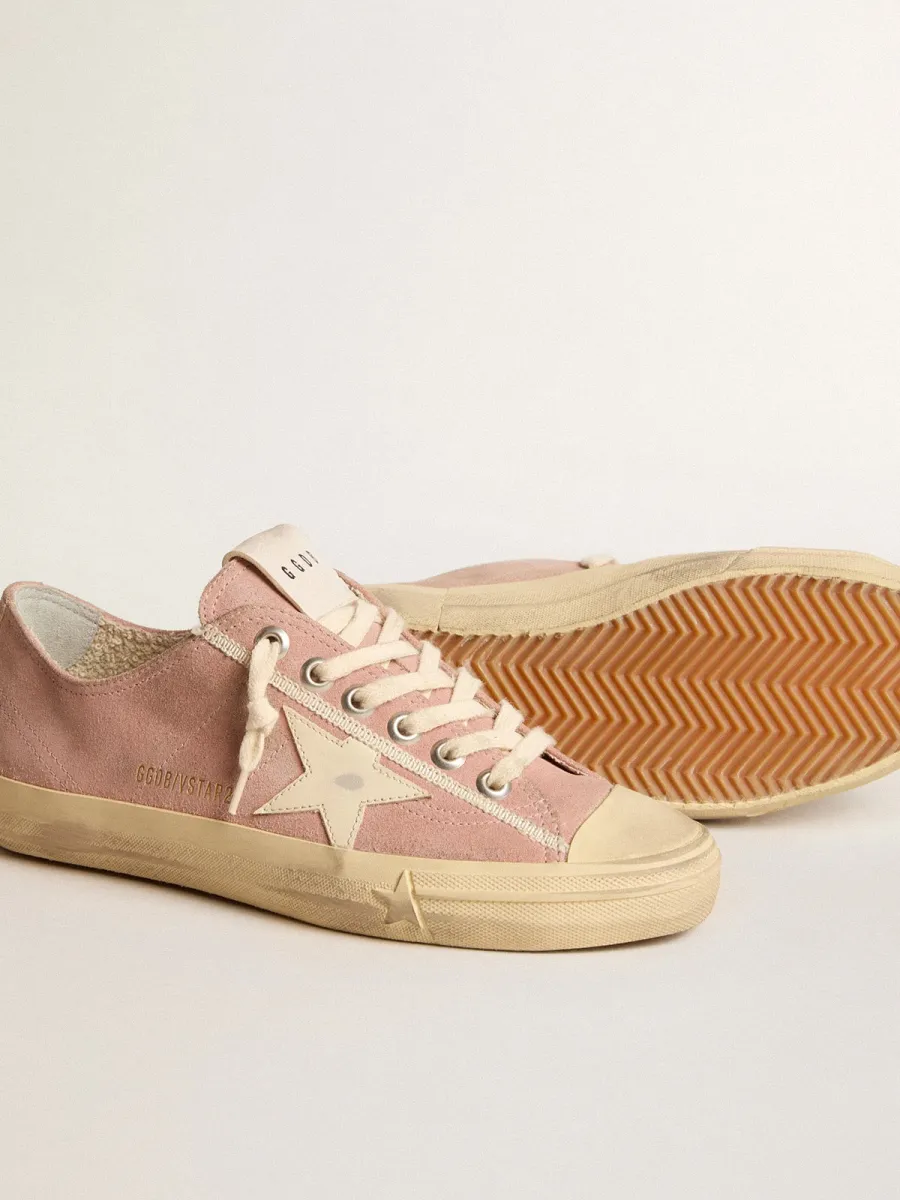 V-Star Donna in suede rosa con stella in pelle crema