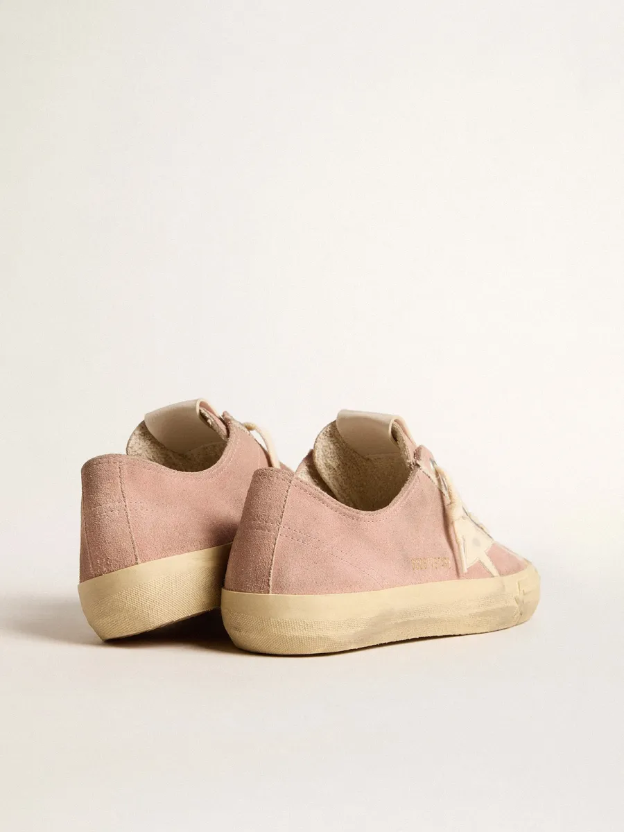 V-Star Donna in suede rosa con stella in pelle crema