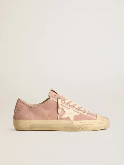V-Star Donna in suede rosa con stella in pelle crema
