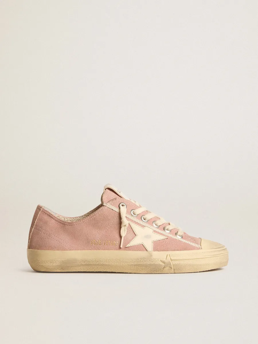 V-Star Donna in suede rosa con stella in pelle crema