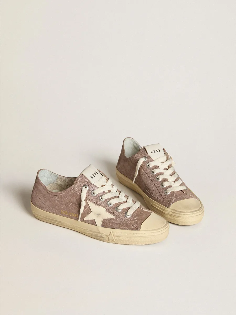V-Star Donna in suede laminato marrone chiaro con stella in pelle crema