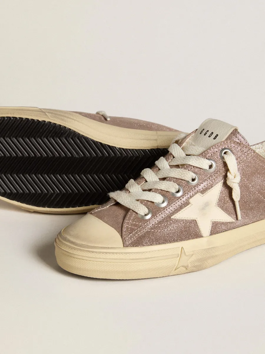V-Star Donna in suede laminato marrone chiaro con stella in pelle crema