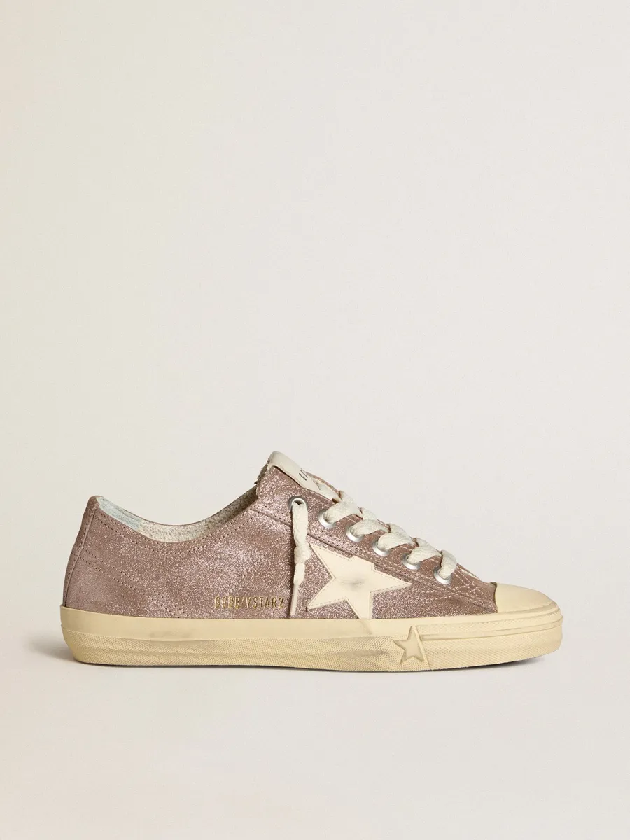 V-Star Donna in suede laminato marrone chiaro con stella in pelle crema