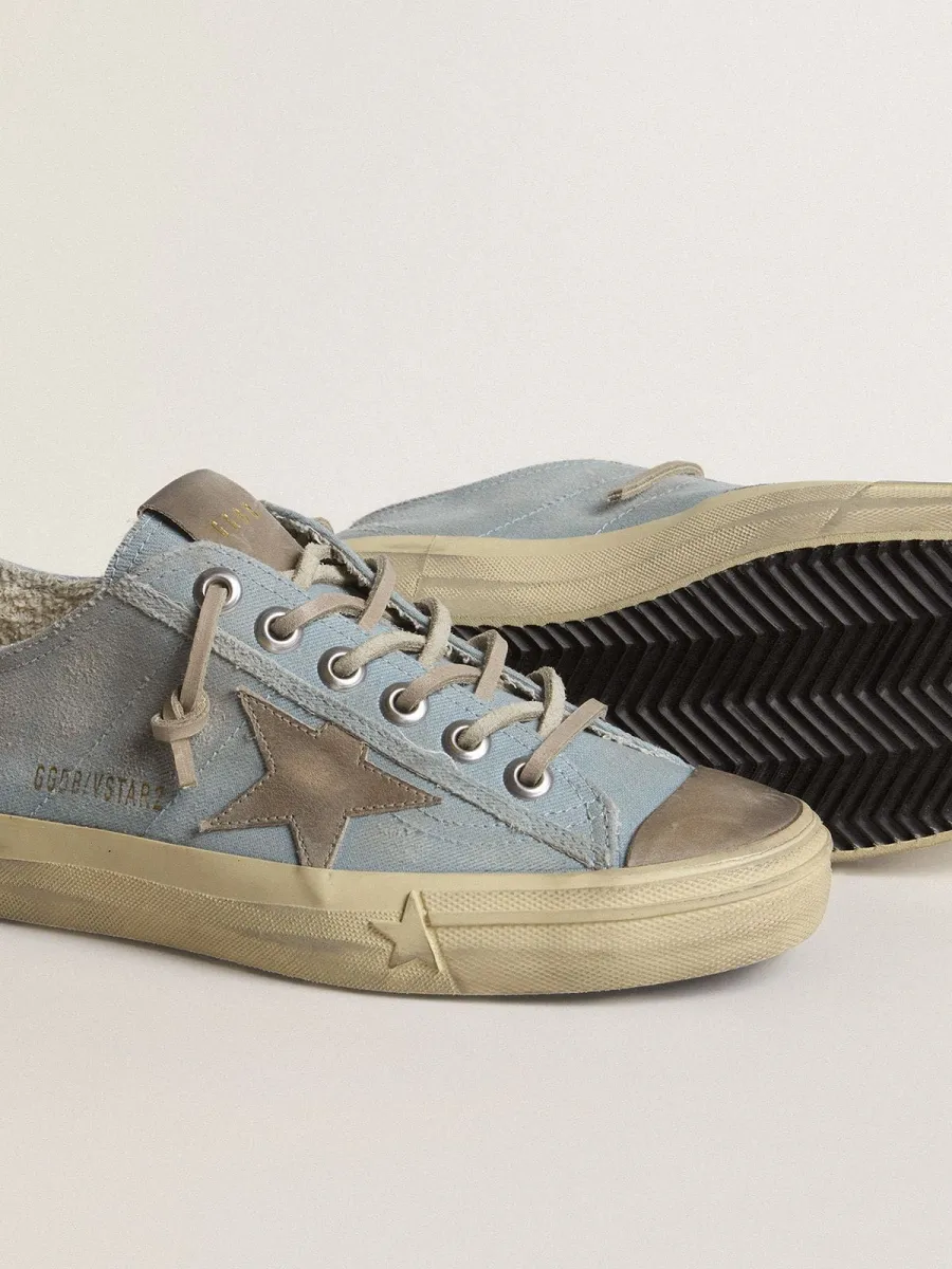 V-Star Donna in canvas azzurro con stella in pelle color tortora