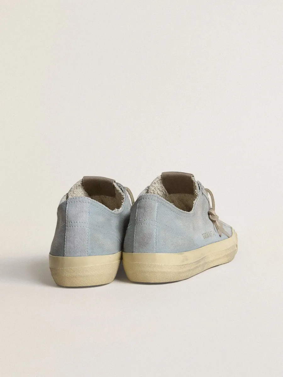 V-Star Donna in canvas azzurro con stella in pelle color tortora