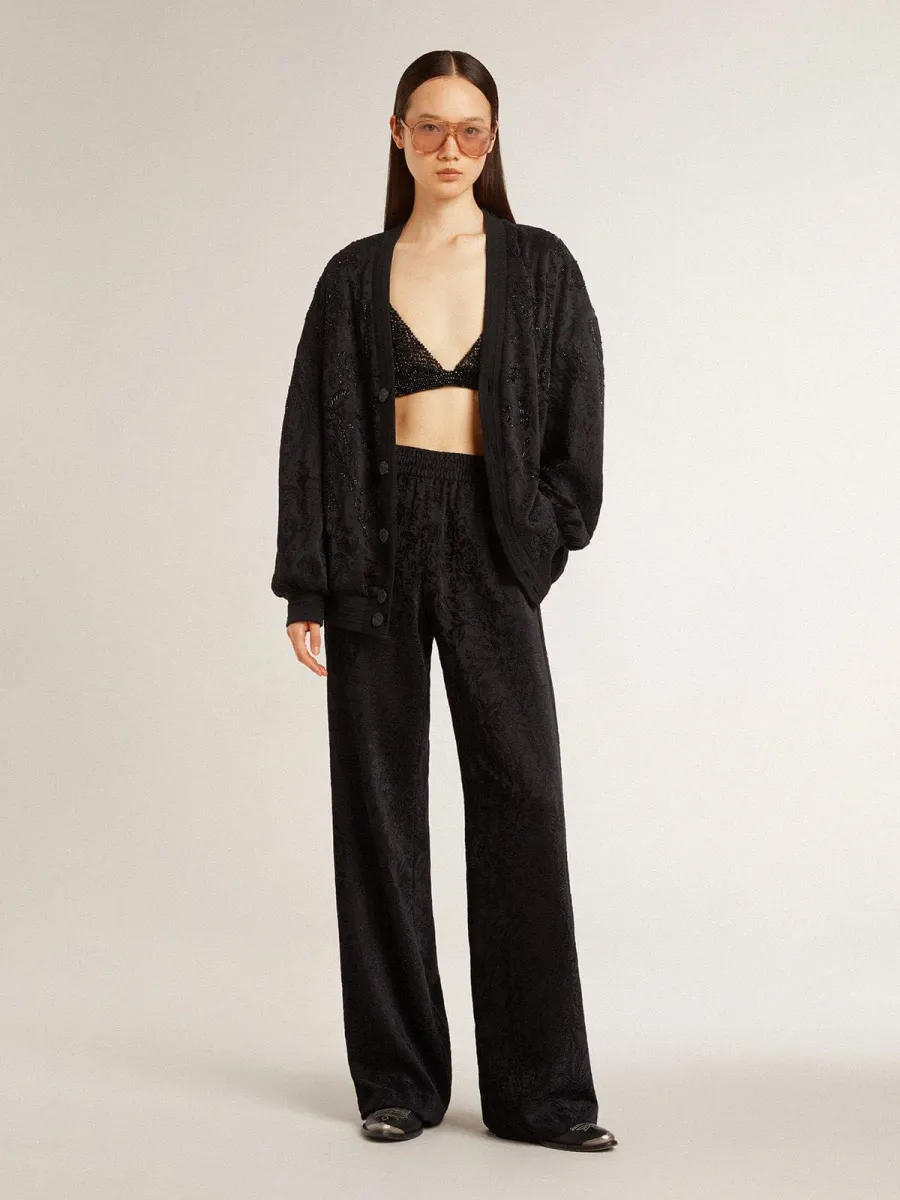 Stivaletti Young in pelle nera con ricamo color sabbia