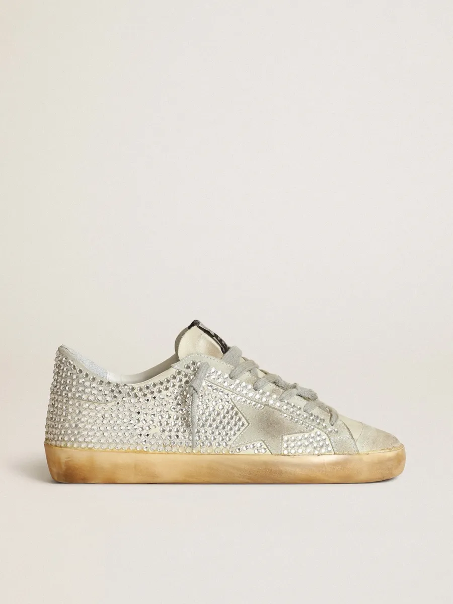 Super-Star Donna in nabuk bianco vissuto e cristalli Swarovski