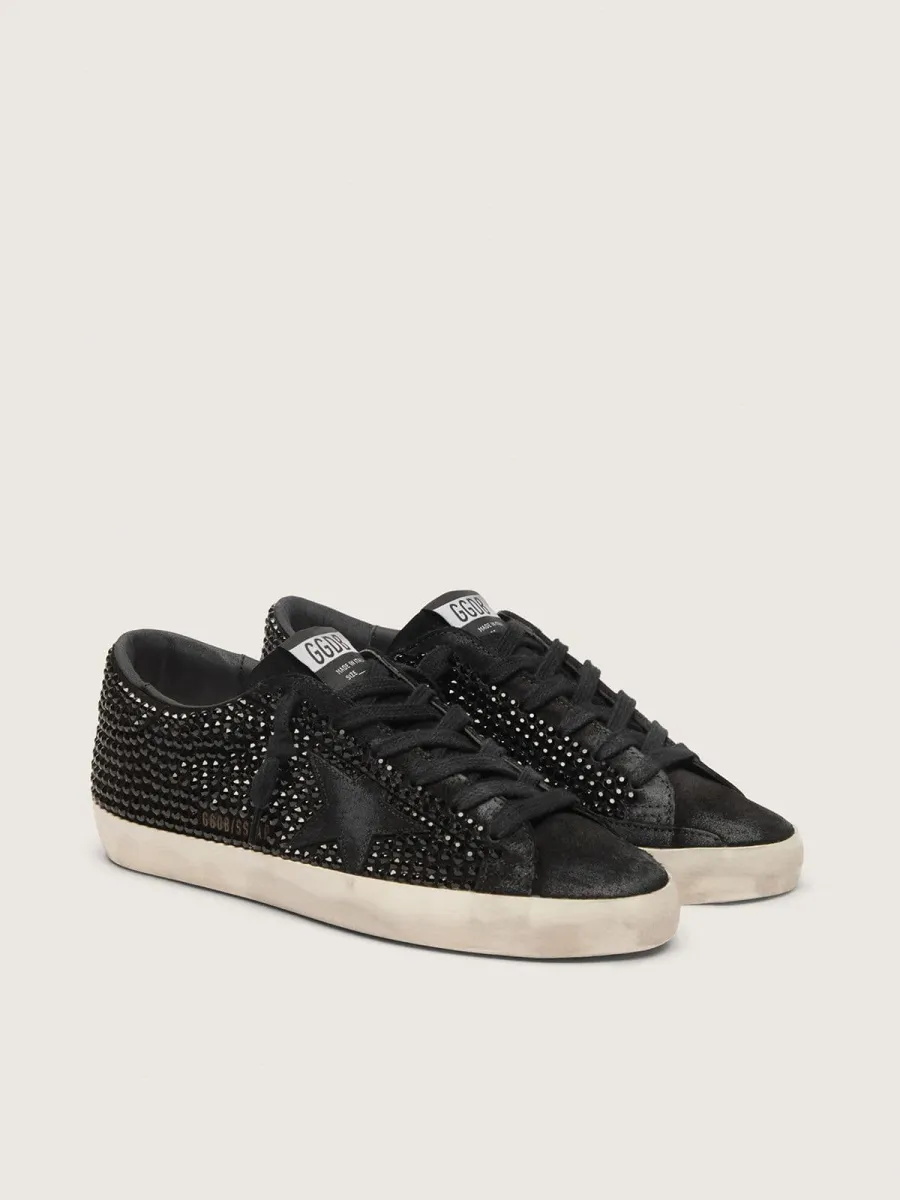 Super-Star in suede nero con cristalli Swarovski e stella in suede nero