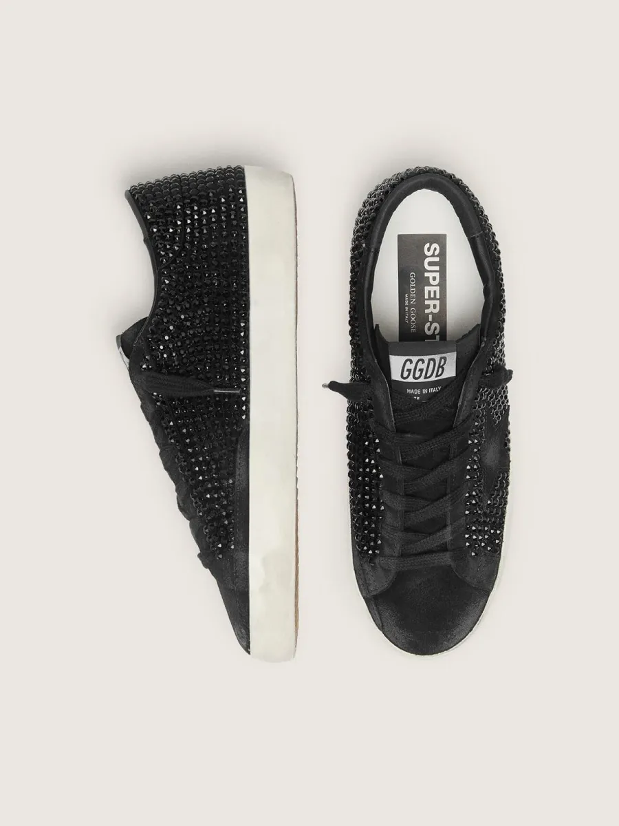 Super-Star in suede nero con cristalli Swarovski e stella in suede nero