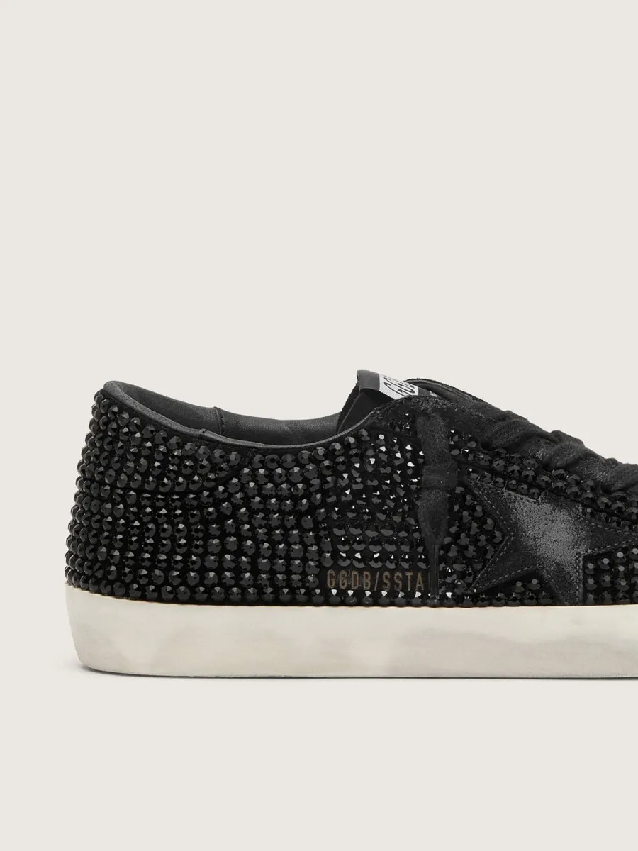 Super-Star in suede nero con cristalli Swarovski e stella in suede nero