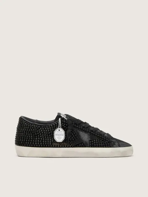 Super-Star in suede nero con cristalli Swarovski e stella in suede nero