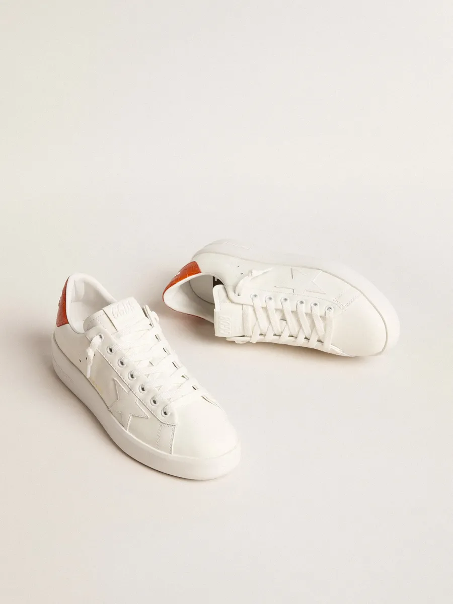 Purestar Donna con stella in pelle bianca e talloncino arancione