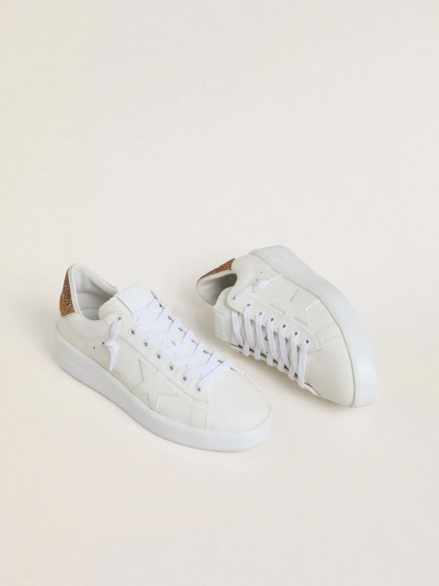Purestar Donna con stella in pelle bianca e talloncino con cristalli marroni