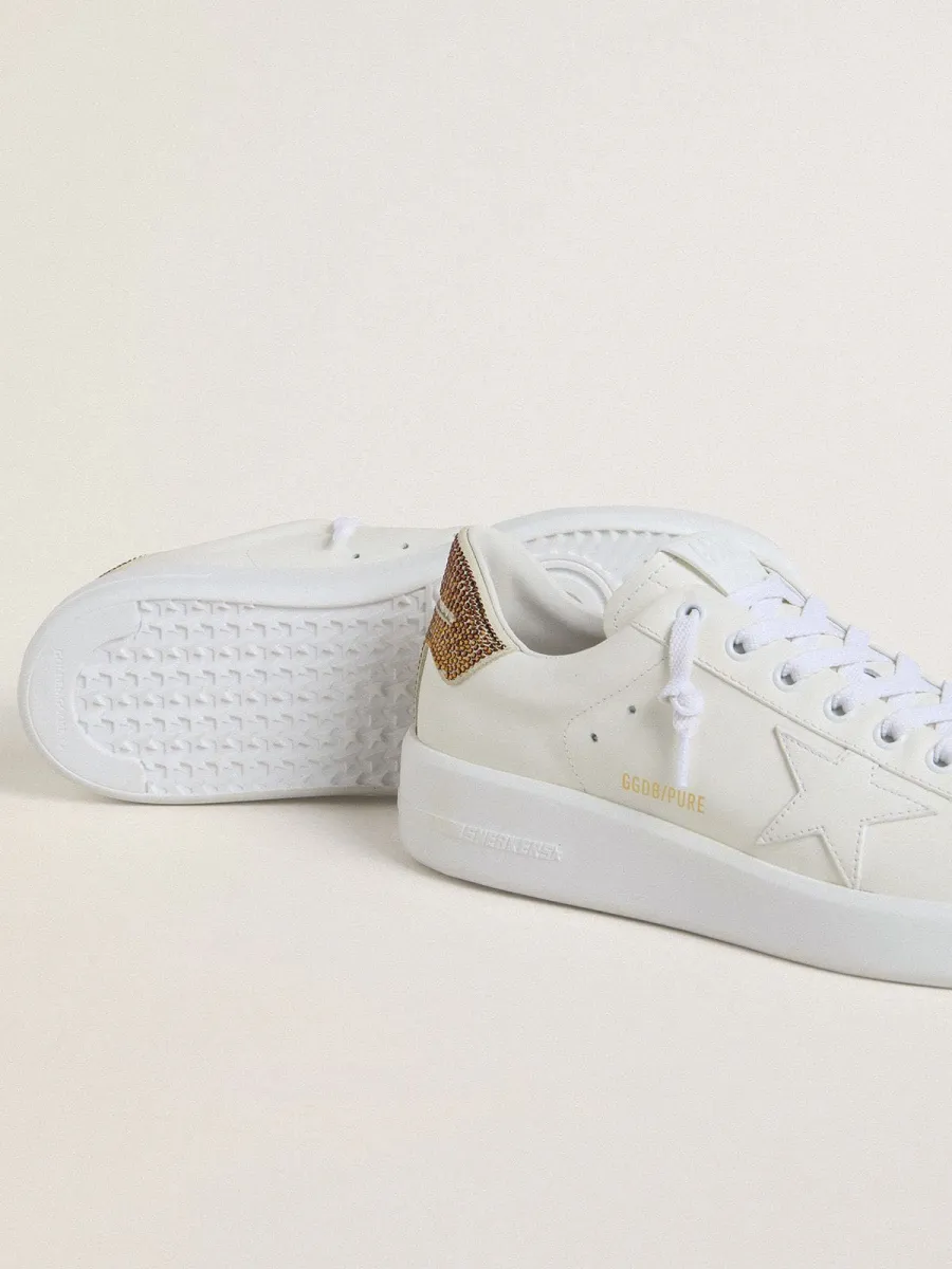 Purestar Donna con stella in pelle bianca e talloncino con cristalli marroni