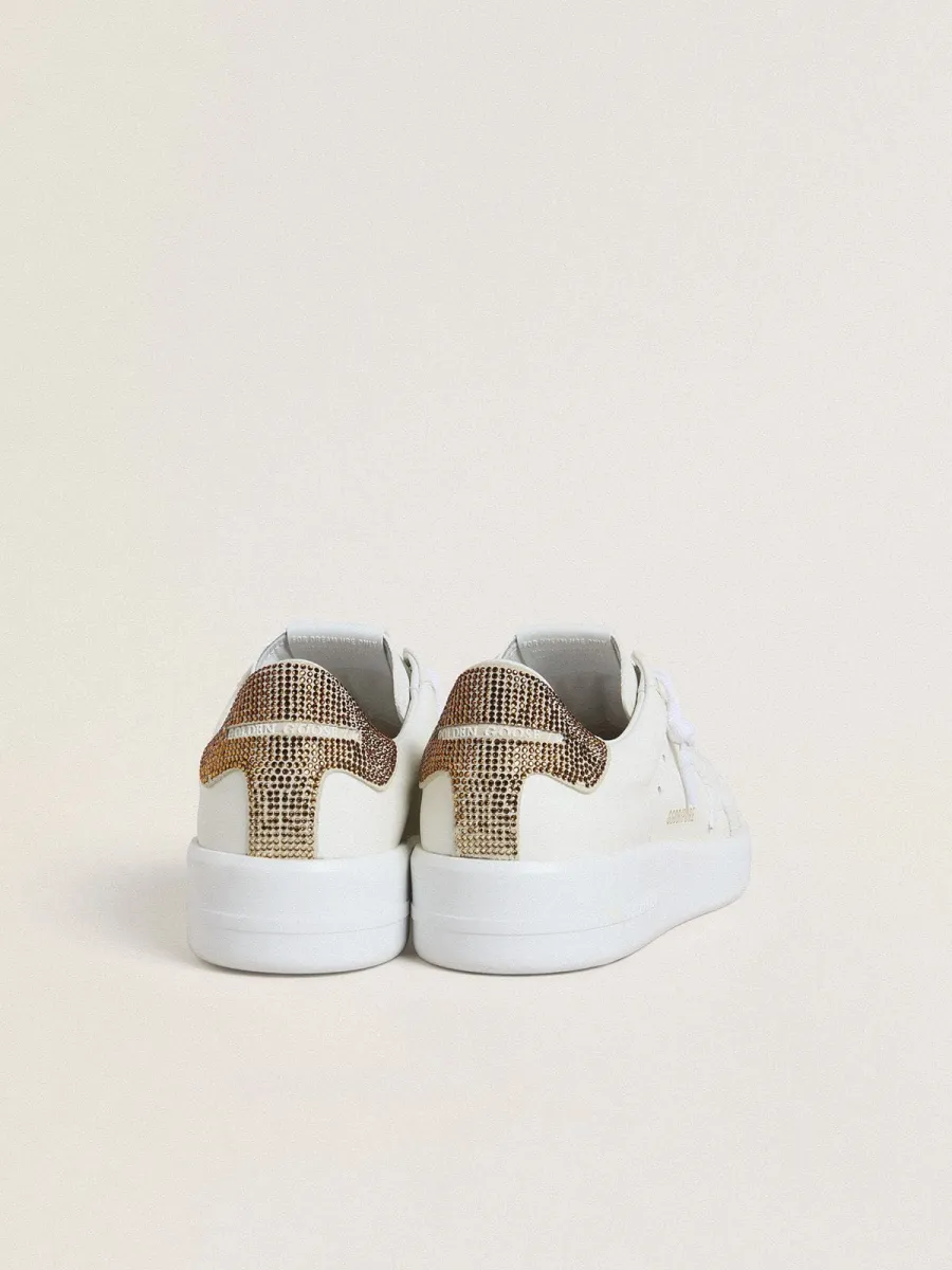 Purestar Donna con stella in pelle bianca e talloncino con cristalli marroni