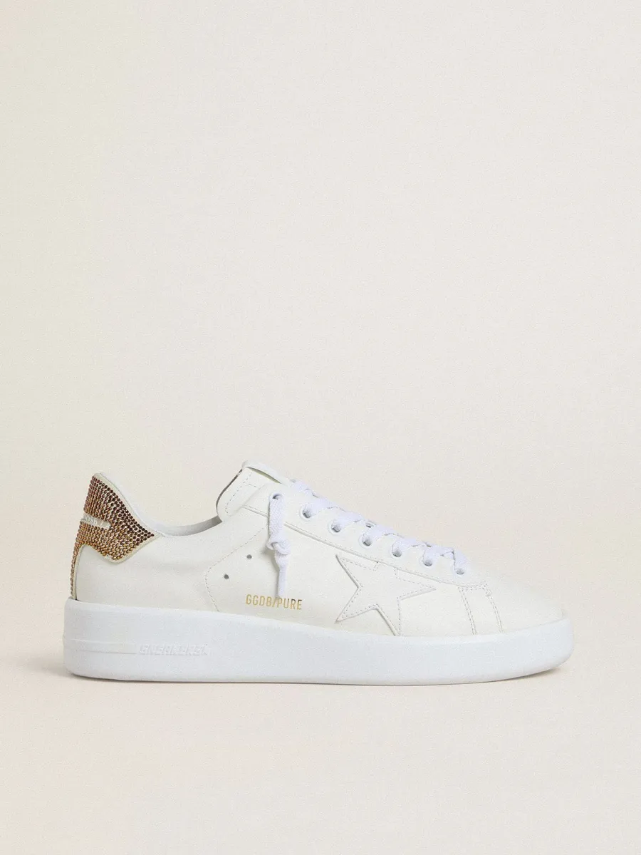 Purestar Donna con stella in pelle bianca e talloncino con cristalli marroni