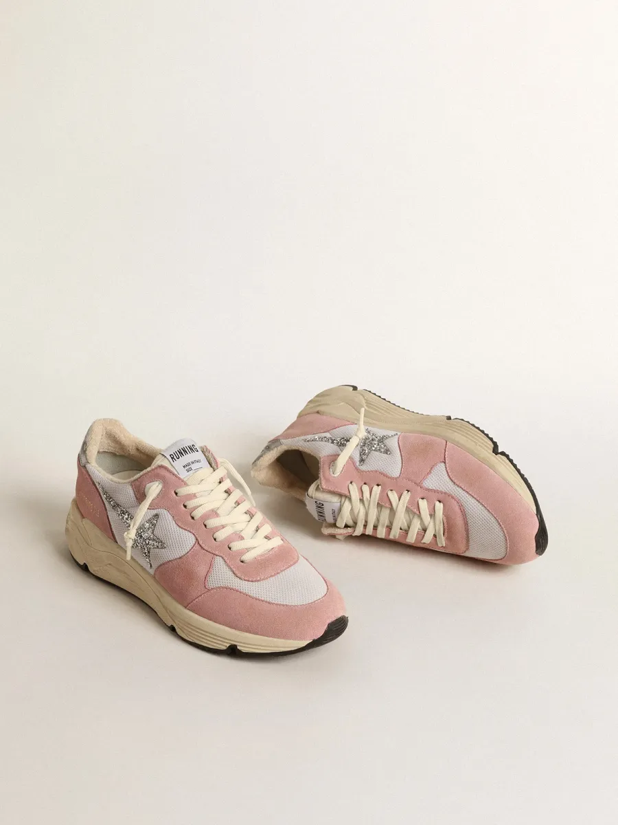 Running Sole Donna in rete grigia e suede con stella in glitter argento