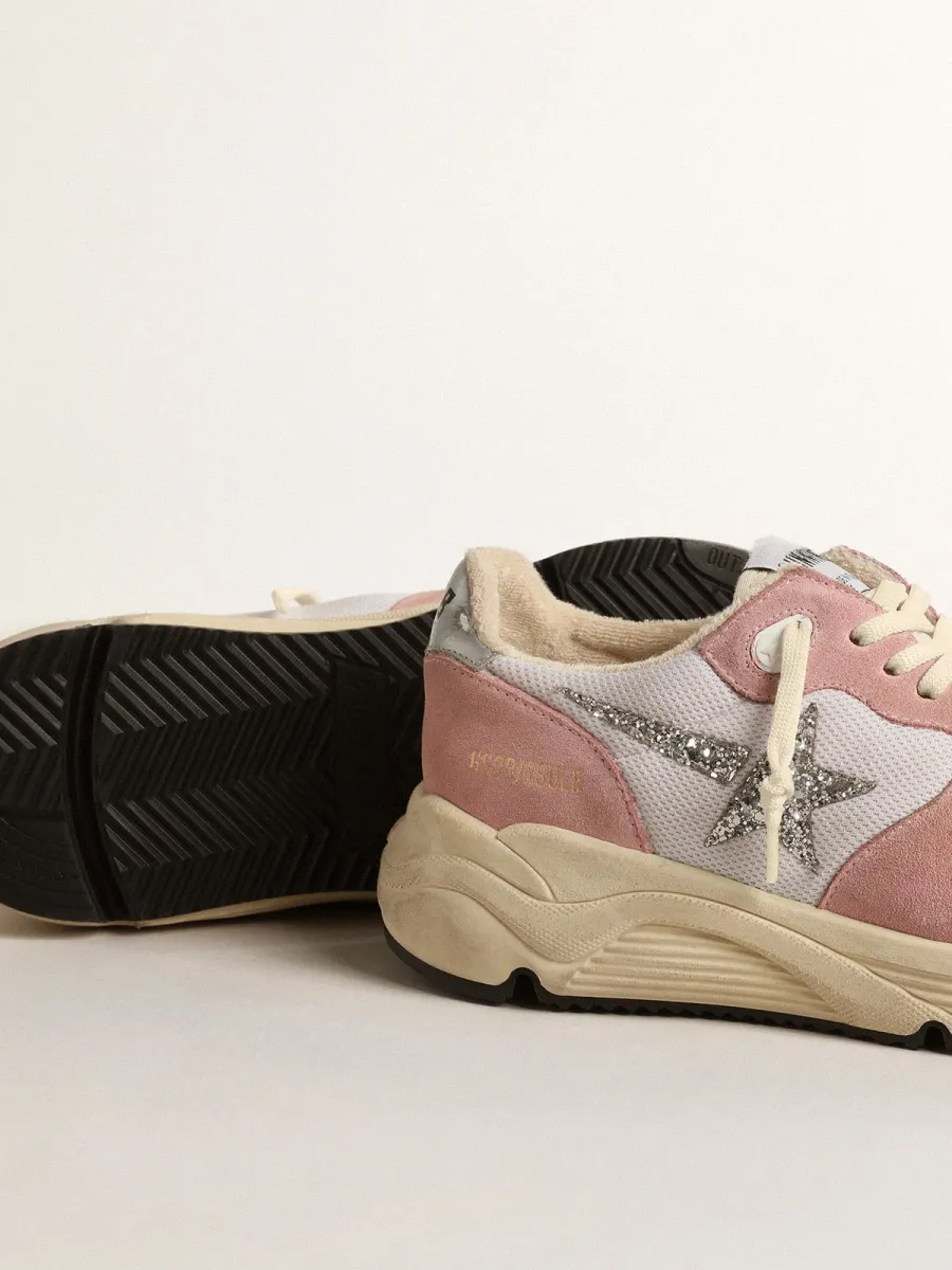 Running Sole Donna in rete grigia e suede con stella in glitter argento