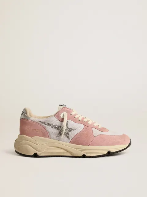 Running Sole Donna in rete grigia e suede con stella in glitter argento