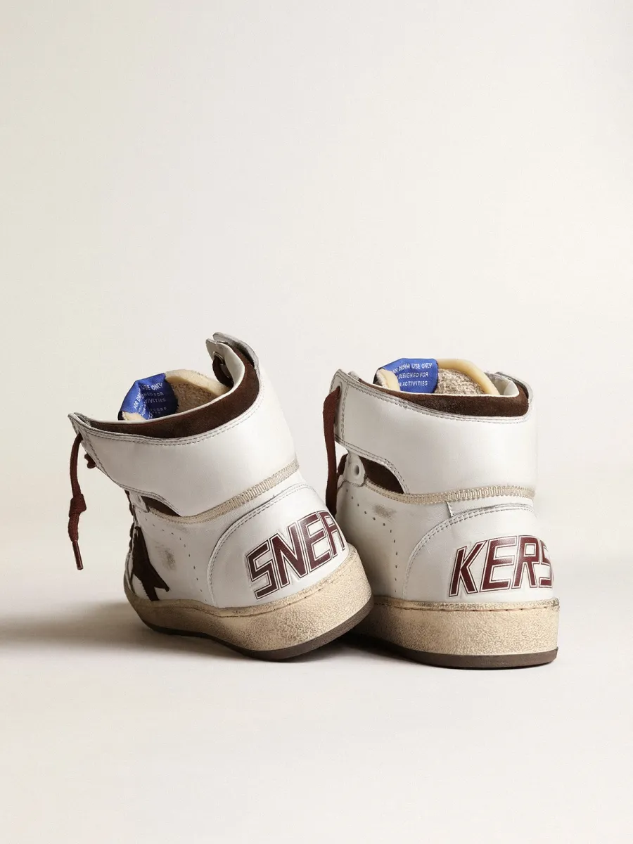 Sky-Star Donna in nappa bianca con stella in suede cioccolato