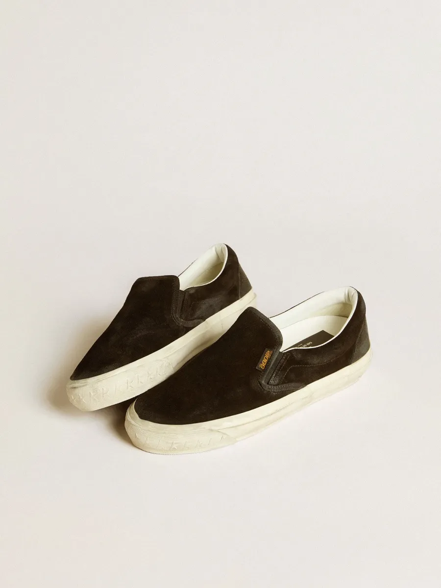 VCE Penstar Donna in suede nero con talloncino in pelle nera