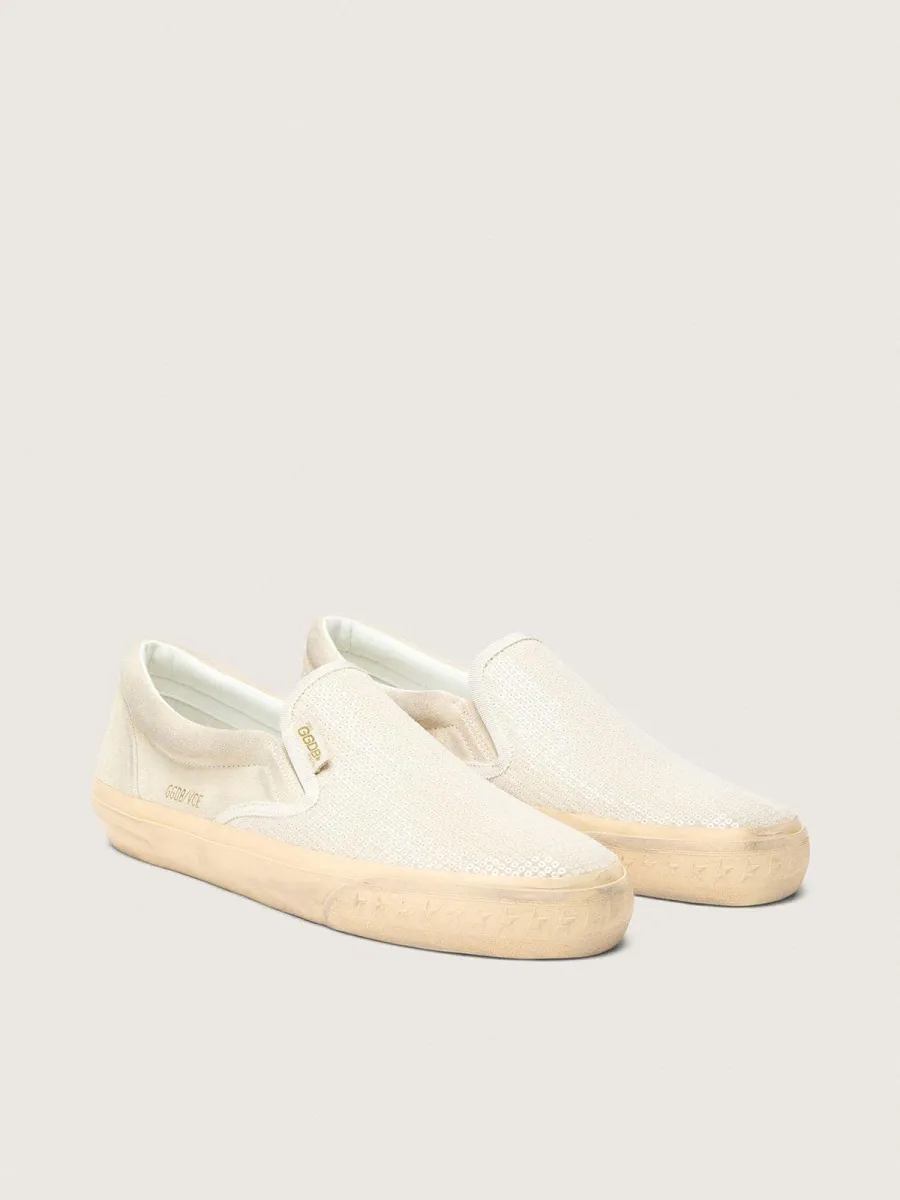 VCE Penstar Donna in suede beige e pailletes color perla