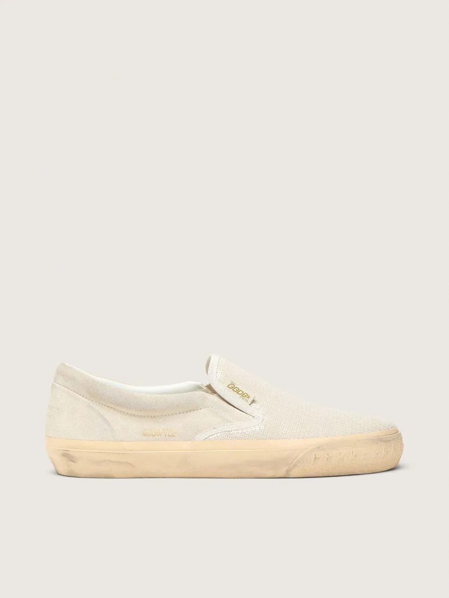 VCE Penstar Donna in suede beige e pailletes color perla