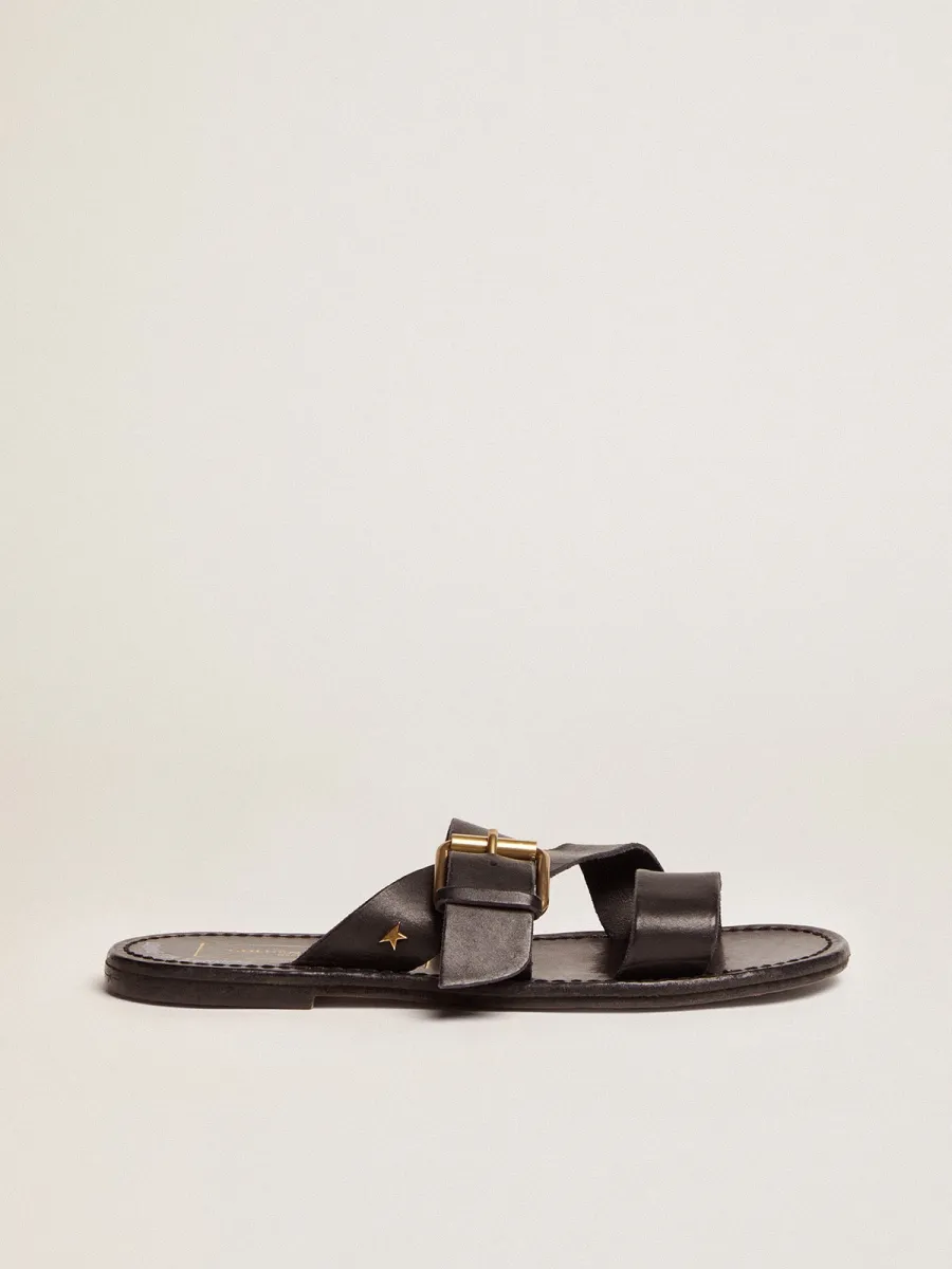 Sandali bassi Margaret Donna in pelle resinata nera