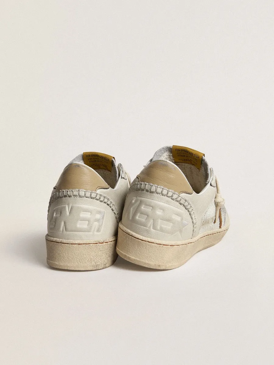 Ball Star Donna in nappa e rete bianca con stella in nabuk color tabacco e talloncino beige