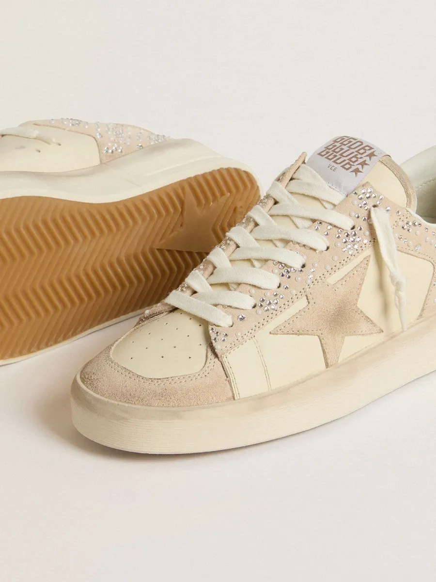 Stardan in suede e pelle color crema con Swarovski e stella in suede