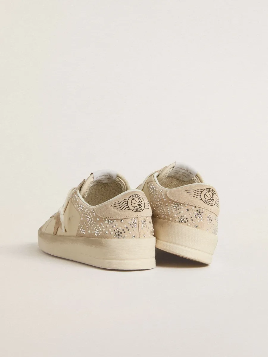 Stardan in suede e pelle color crema con Swarovski e stella in suede
