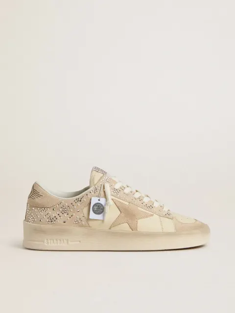 Stardan in suede e pelle color crema con Swarovski e stella in suede