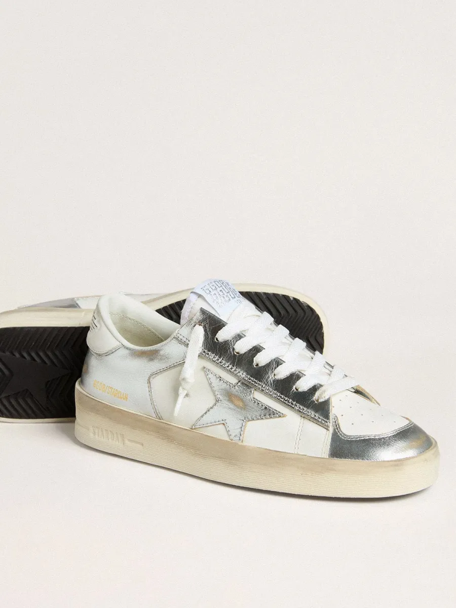 Stardan in pelle laminata argento con talloncino bianco