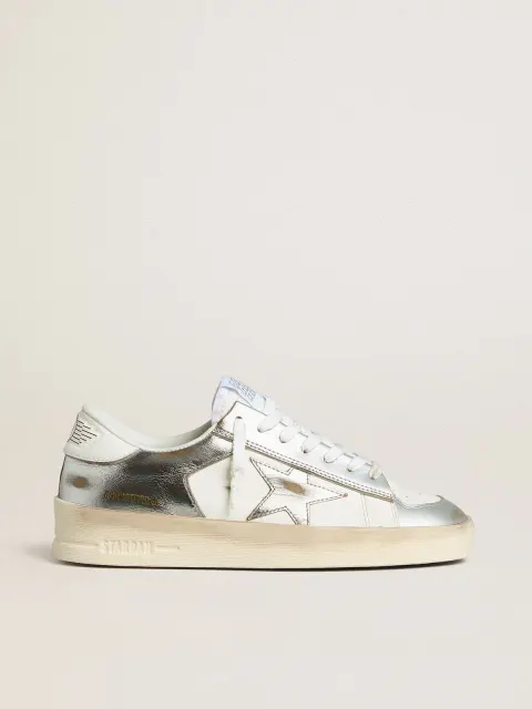 Stardan in pelle laminata argento con talloncino bianco