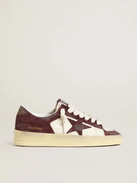 Stardan Donna in nappa bianca con stella e talloncino in suede bordeaux