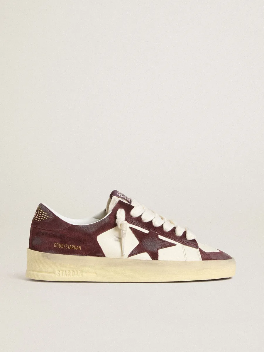 Stardan Donna in nappa bianca con stella e talloncino in suede bordeaux