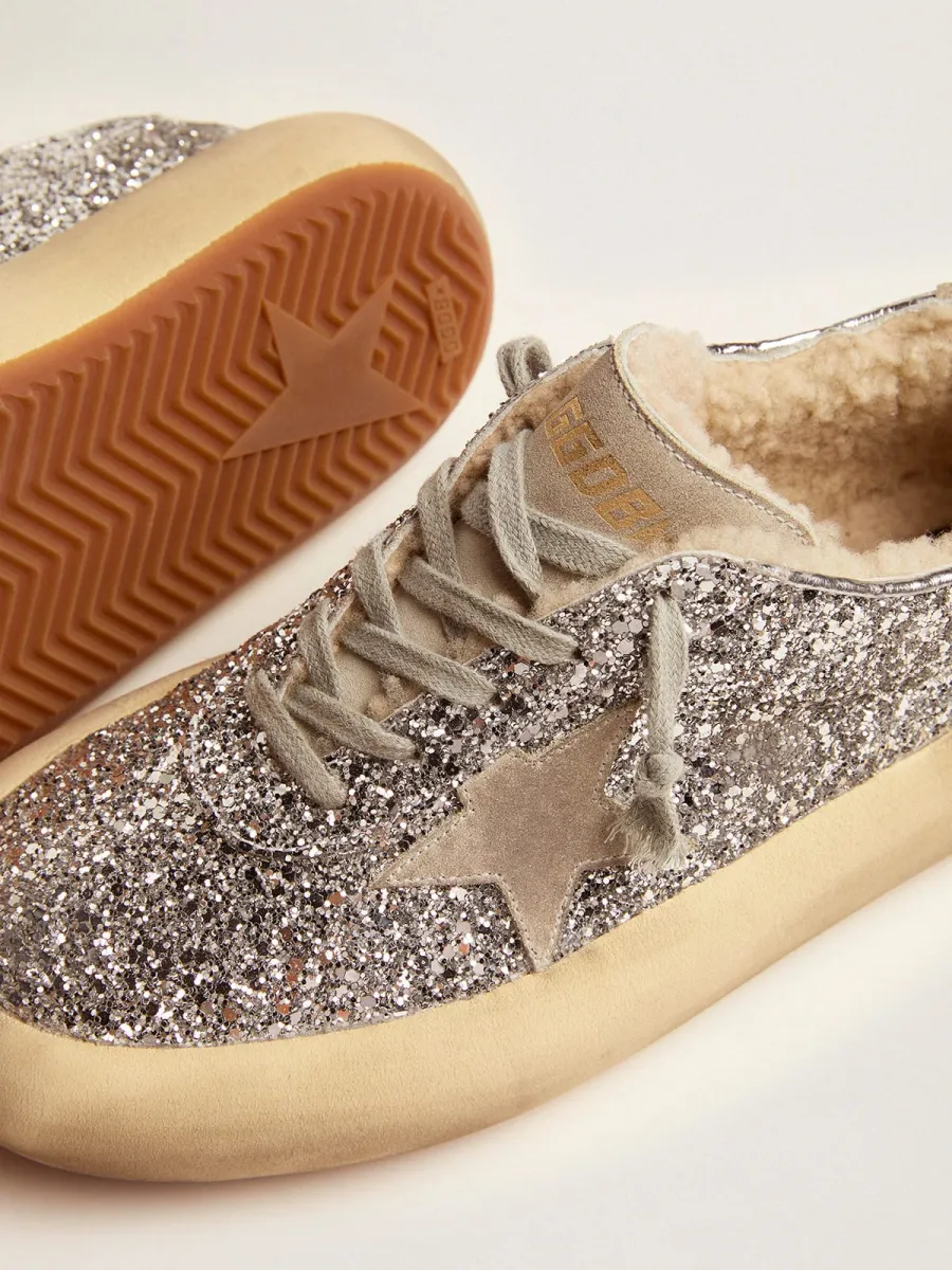 Scarpe Space-Star Donna in glitter argento e fodera in shearling