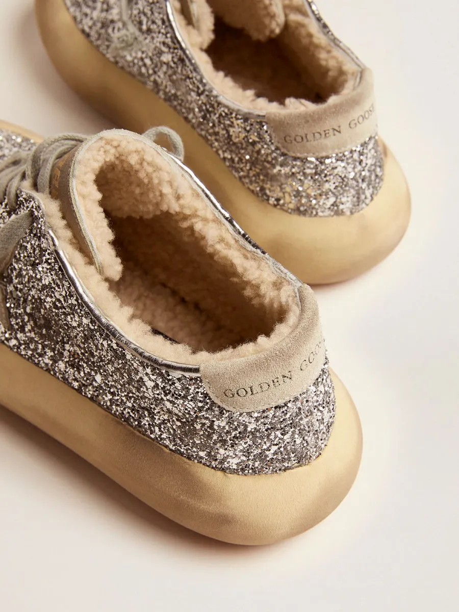 Scarpe Space-Star Donna in glitter argento e fodera in shearling