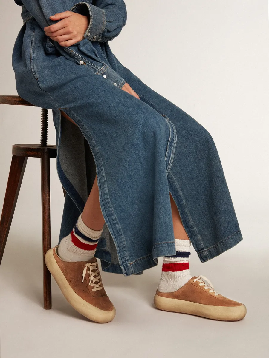 Space-Star Sabot Donna in suede tabacco con stella traforata
