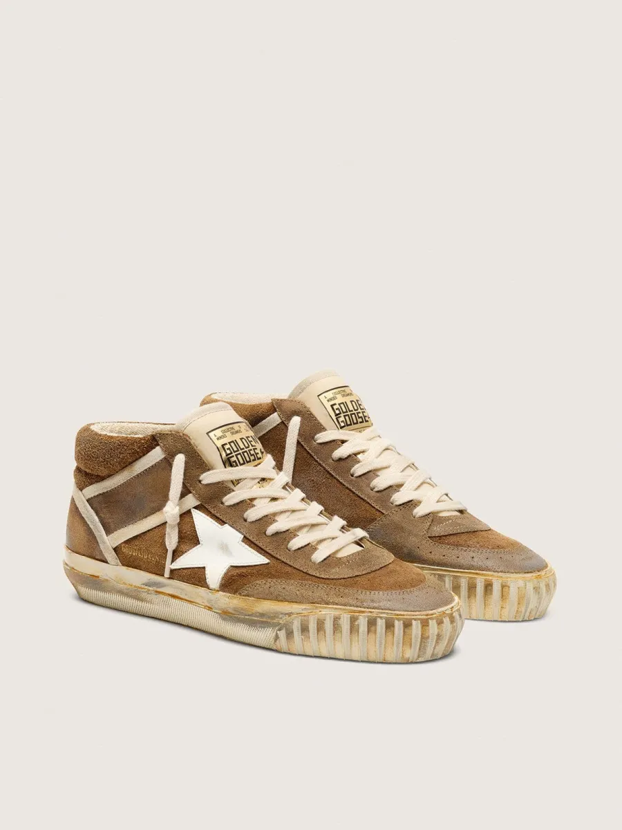 Mid Star Donna LAB in suede color ruggine con stella in pelle bianca