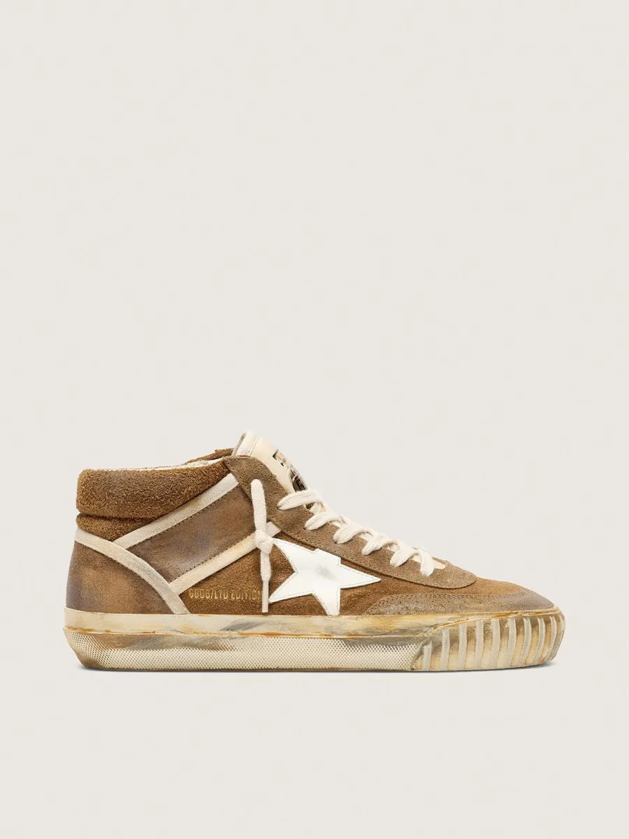Mid Star Donna LAB in suede color ruggine con stella in pelle bianca