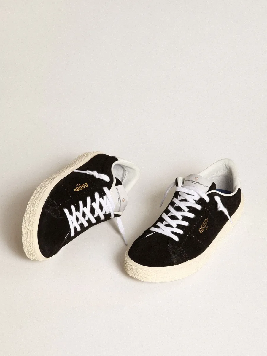 Tennis Donna in suede nere con talloncino in pelle bianca