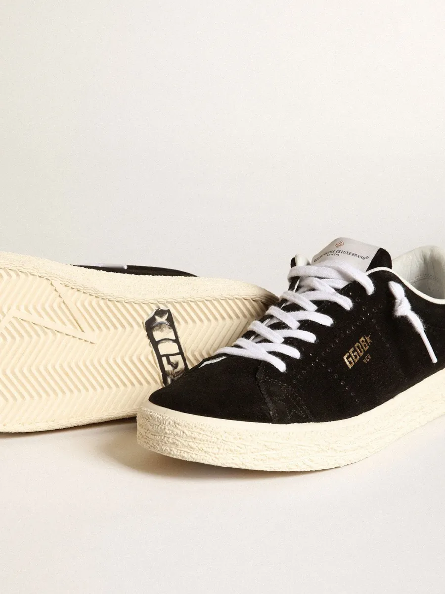 Tennis Donna in suede nere con talloncino in pelle bianca