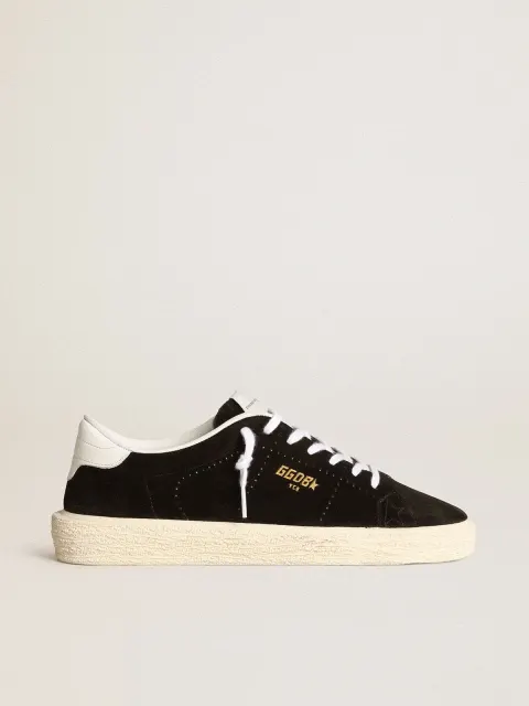 Tennis Donna in suede nere con talloncino in pelle bianca