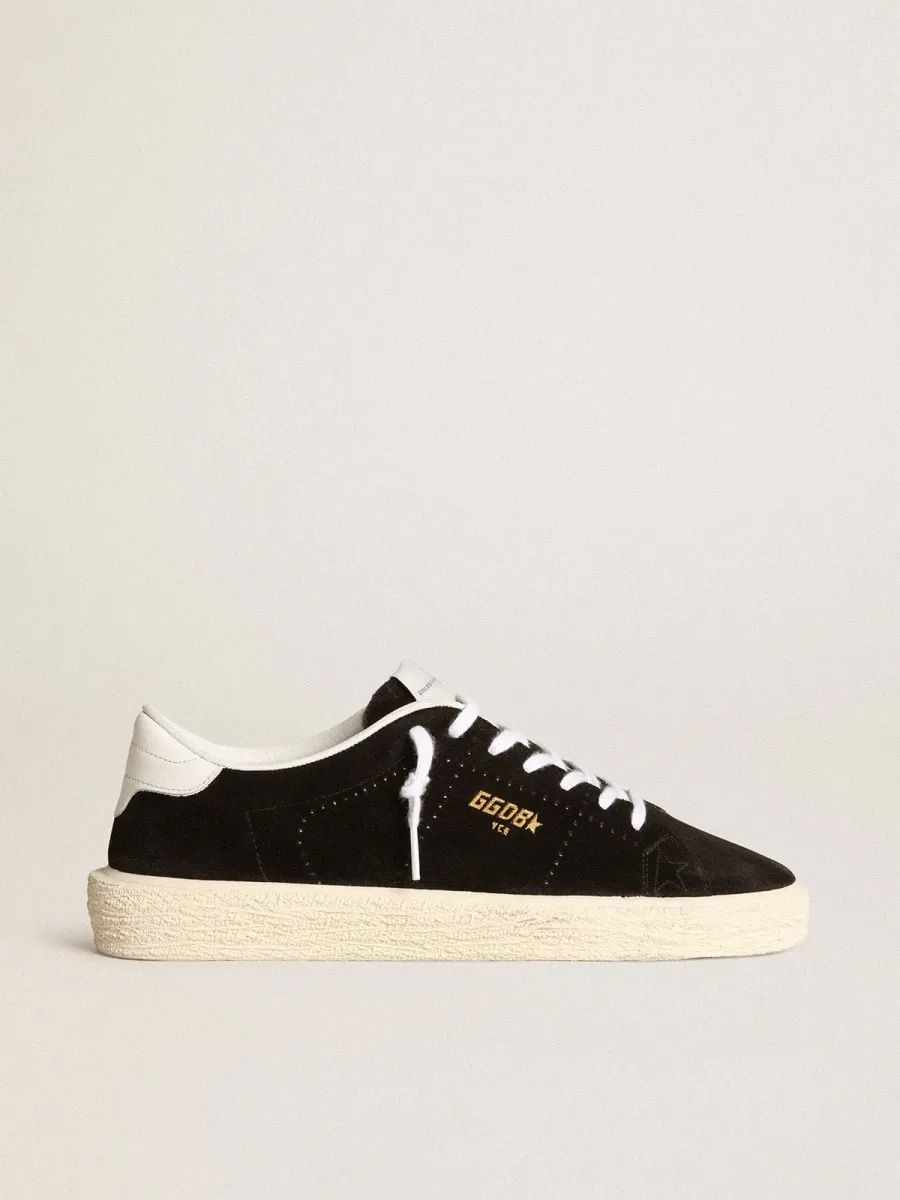 Tennis Donna in suede nere con talloncino in pelle bianca
